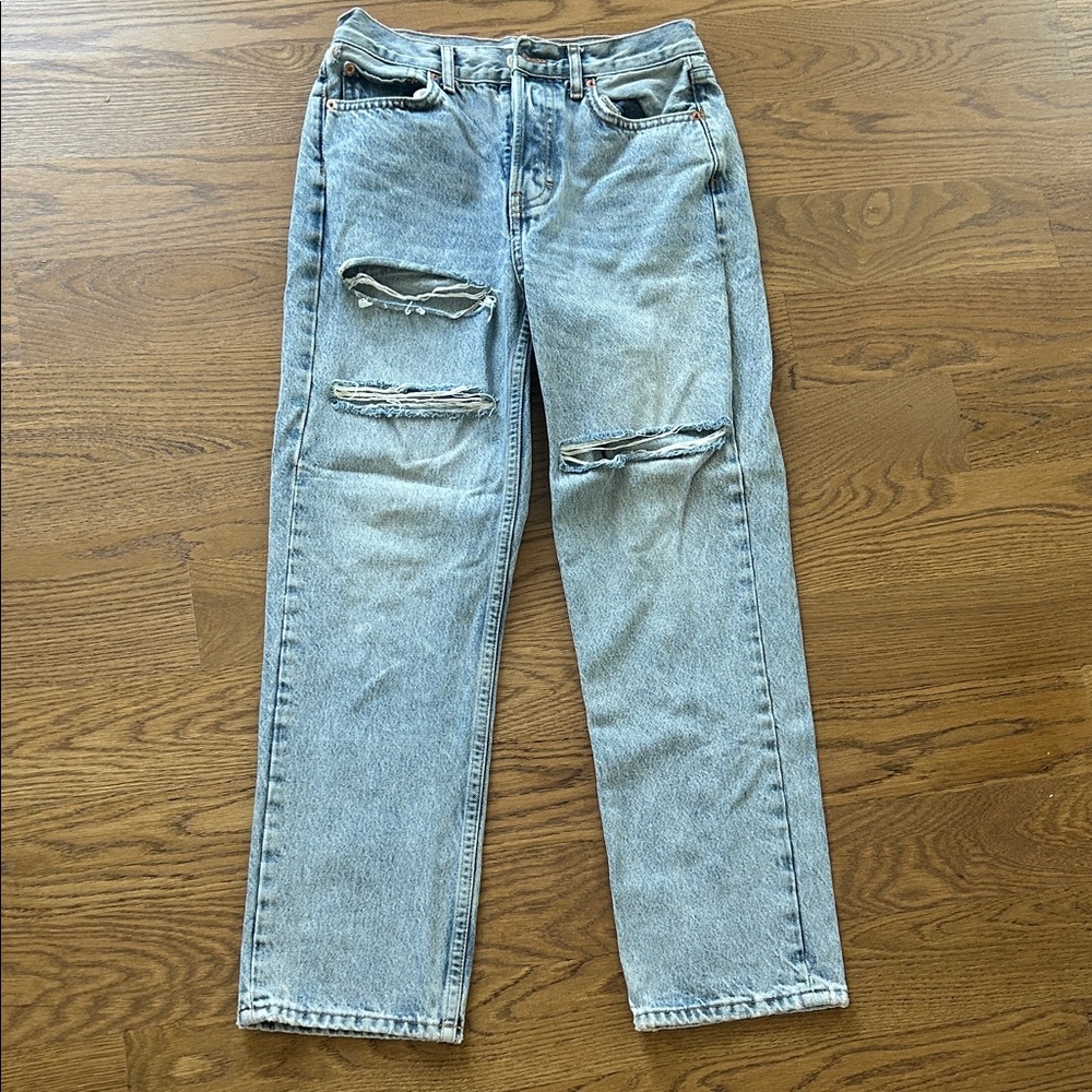 Topshop Distressed Light Blue Jeans
